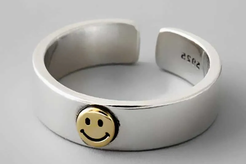 Ins Retro Smile Face Ring Mujer Estudiante Dedo abierto Ajustable s Joyería de personalidad