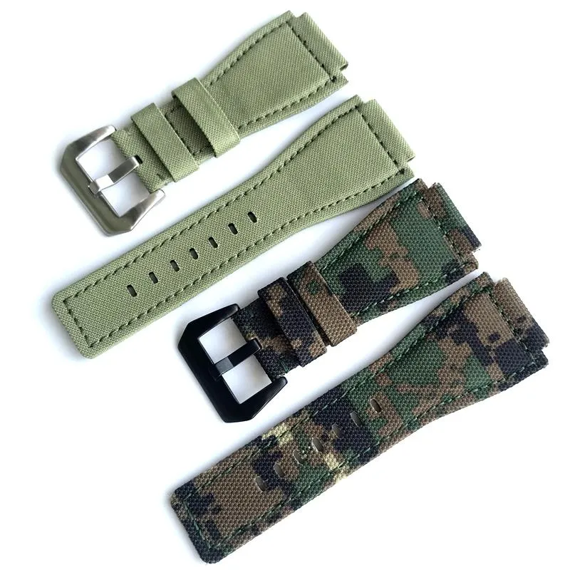 Bracelets de montre Haute qualité 34mm 24mm Camo armée vert Nylon toile bracelet en cuir pour la série Bell Ross BR01 BR03 Bracelet de montre Be236f