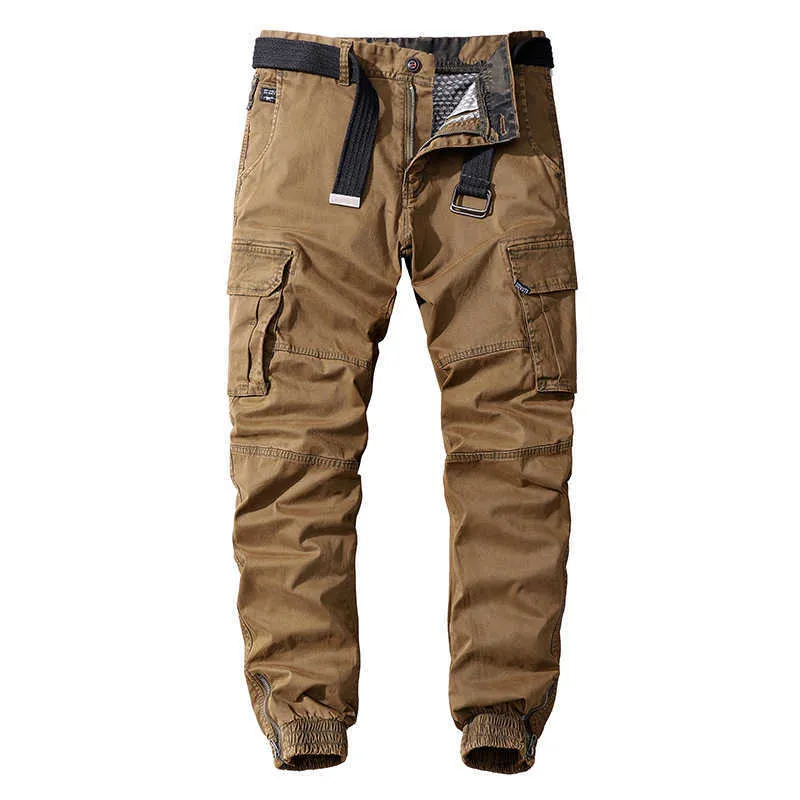 Mężczyźni Casual Cotton Cargo Spodnie Elastyczne Na Zewnątrz Turystyka Trekking Taktyczne Spodnie dresowe Męskie Wojskowe Multi-Pocket Combat Spodnie 210715