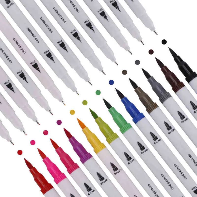 12/Dual Tips Brush Pen Markers Manga Sketching Watercolor Alcohol Felt Drawing Set Art School Supplies 220209