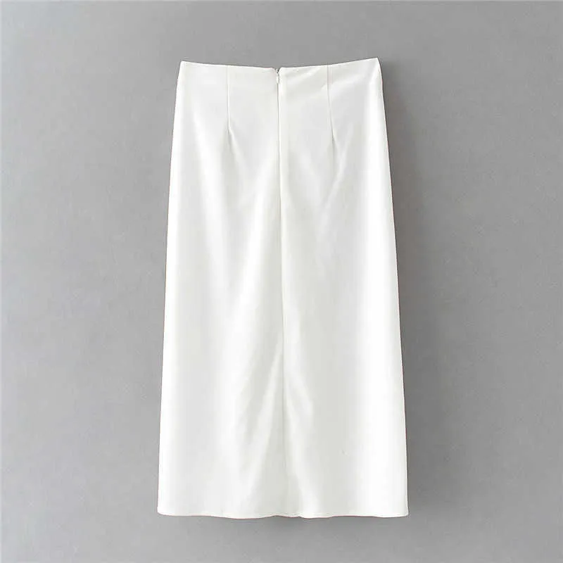 Taille haute blanc femmes jupe portefeuille printemps automne femme midi décontracté vacances dames bas 210621