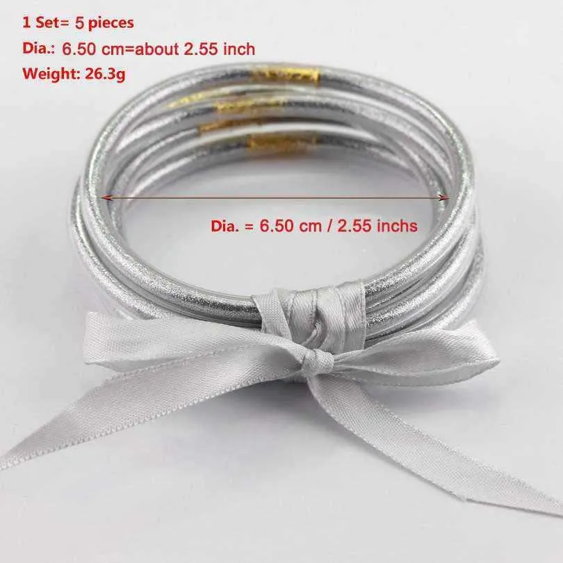 set Zwpon Bowknot Gold Glitter Bangles Set 2019 All Weather Stack Silicone Plastic Glitter Jelly Bangles Whole Q0717208Y