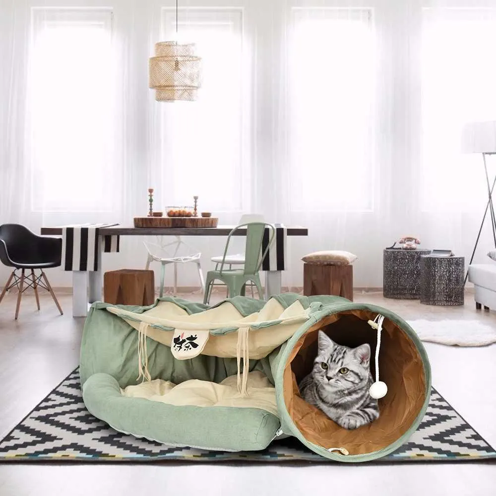 Слушайный съемный кошка туннель трубки PEET Interactive Play игрушки теплые спальные кровати коврик для кошек домашний хорьки щенок 210929