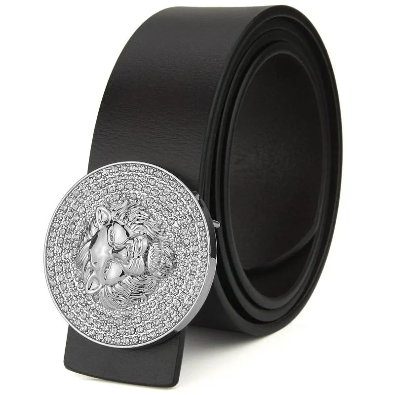 Belts Fashion Lion Buckle Designer Men High Quality Genuine Leather Luxury Waist Strap Classic Black Casual Male Cowhide263k