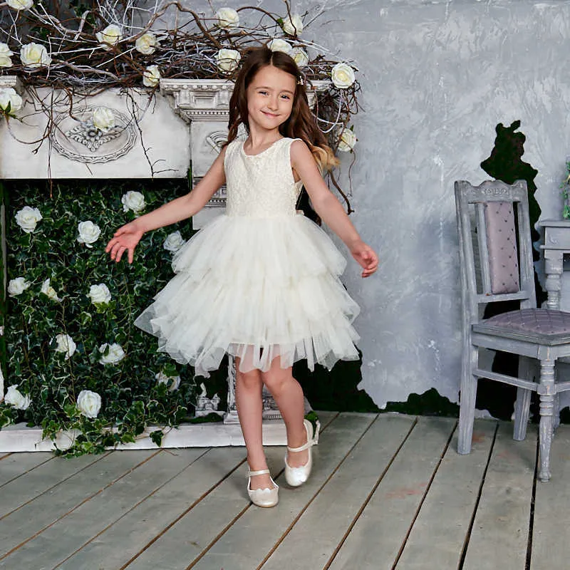 Groothandel kinderen jurken voor meisjes kant tule prinses meisje party trouwjurk met sjerp babykleding 1-6Y E1953 210610