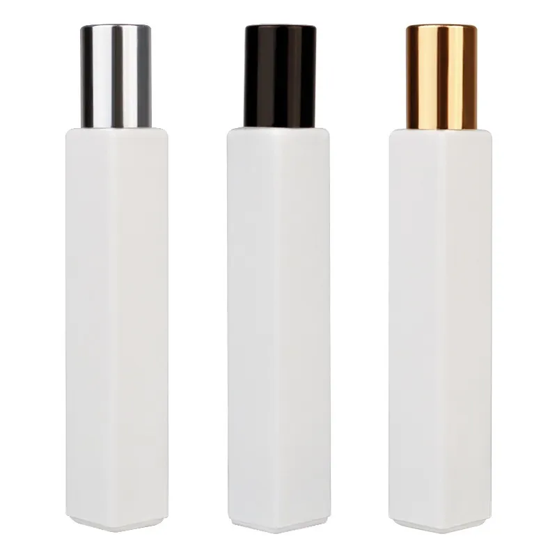 Gold Silver Spray Atomizer Perfume Vials 10ml Empty Black White Square Glass Steel Bead Roller Refillable Roll on Bottle