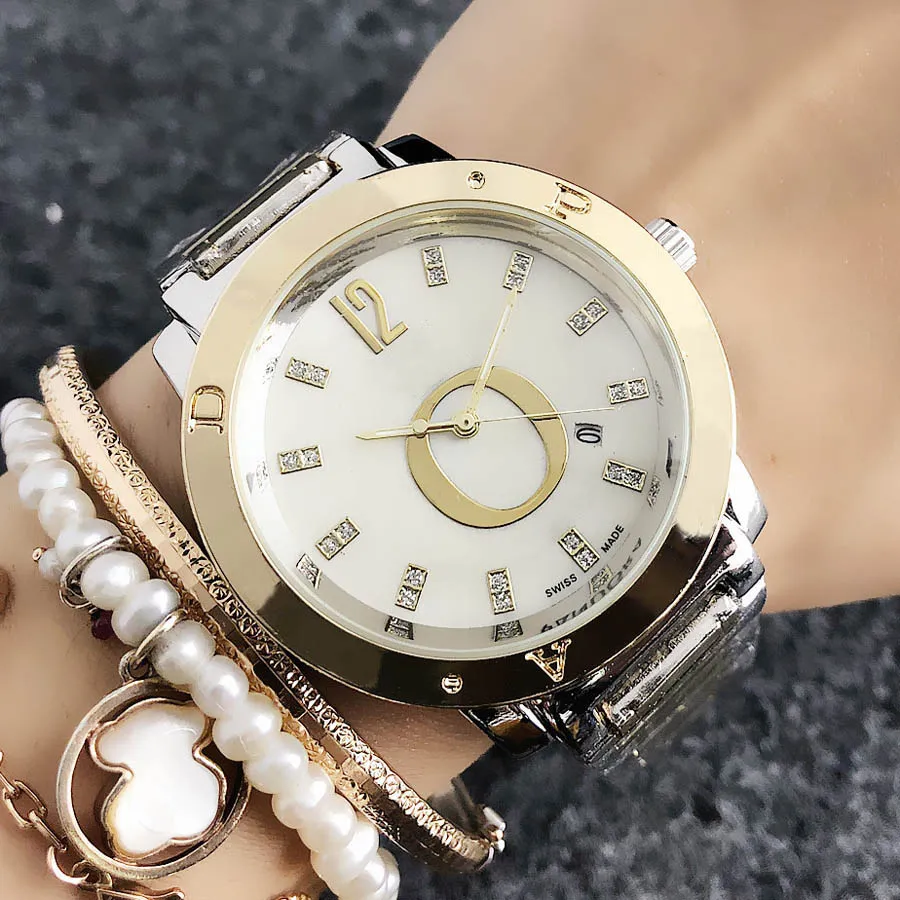 Fashion Marque Femmes Girls Crystal Steel Metal Band Date Calendrier Quartz Pan Wrist Watch P57257X