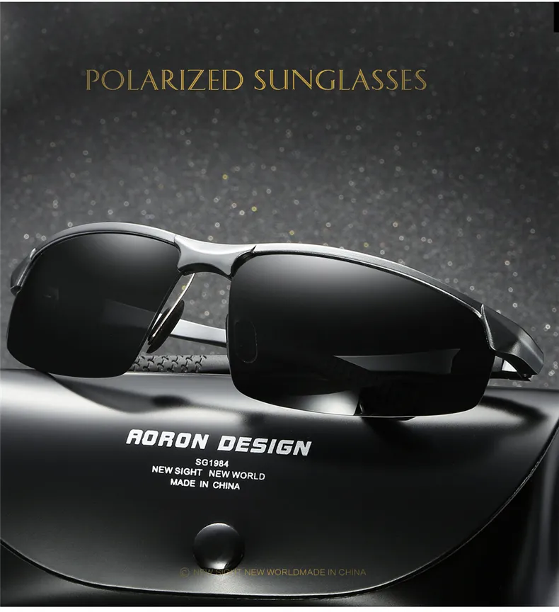 AORON Mens Polarized Sunglasses Brand Vintage Alloy Sun Glasses Retro Luxury Male Goggles Anti-UV Sunglasses Men Oculos De Sol