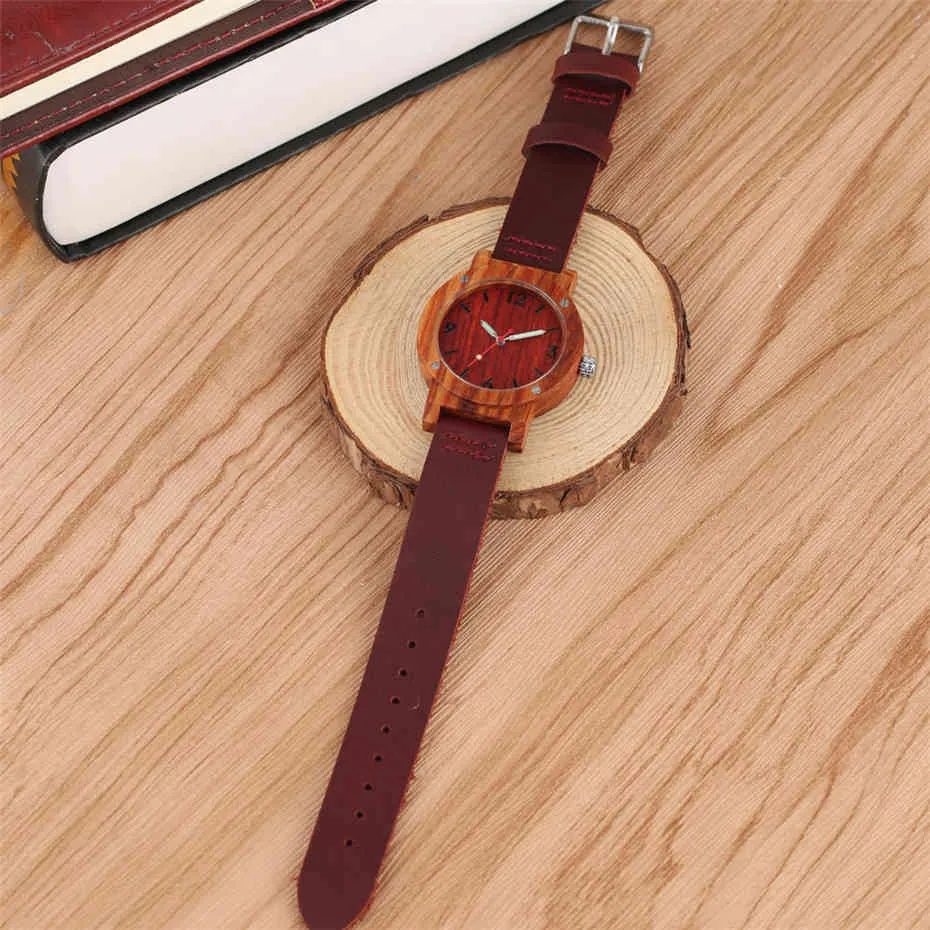 Aankomst 2019 Reloj Femenino Cherry Wood Dames Horloge Quartz Beweging Lederen Horloge Elegante Dames Houten Klok