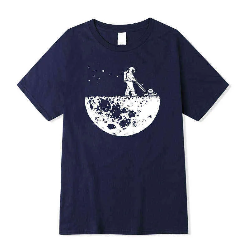 2021 Funny Print T-Shirts Astronaut Moon Pattern Streetwear Men Women Fashion Pure Cotton T Shirt HighQuality Tees Tops Clothing Y220214