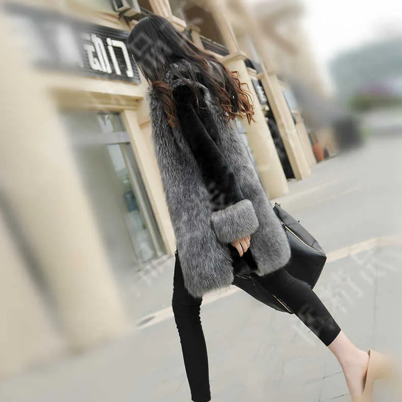 L455 Faux LBBACK Fur Coat Kvinnor Furrockar Vinterrockar Kvinnor 210817