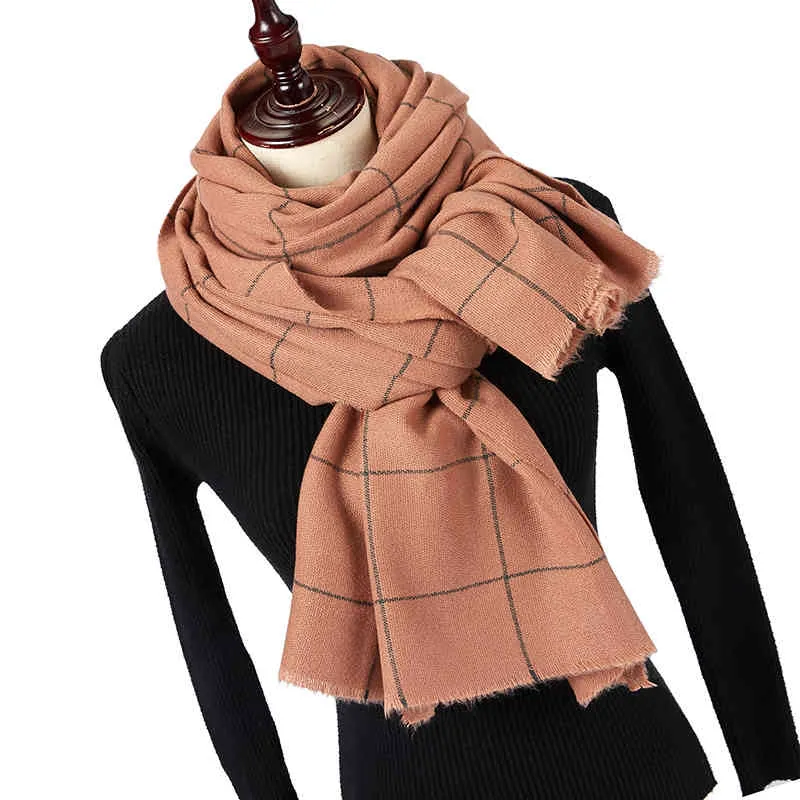 Zimowy Solider Kolor Knitting Fashion Plaid Dla Kobiet Ladies CashMere Pashmina Długi Szalik Grubszy Cieprzewóz Przylądek