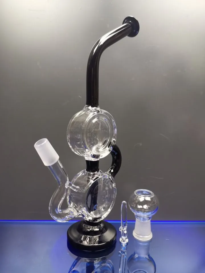 Reciclador de vidrio percolador de tuberías de agua de vidrio bong de vidrio único con cuello negro 14.4 mm junta cheechshop