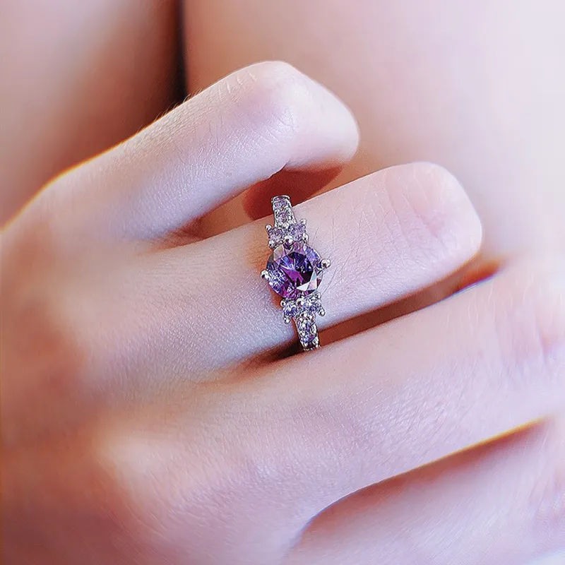 Yhamni Trendy Schły Solidny srebrny 925 Biżuteria Purple kryształowe pierścienie dla kobiet luksus ametyst pierścień Cocktaill R1993367236