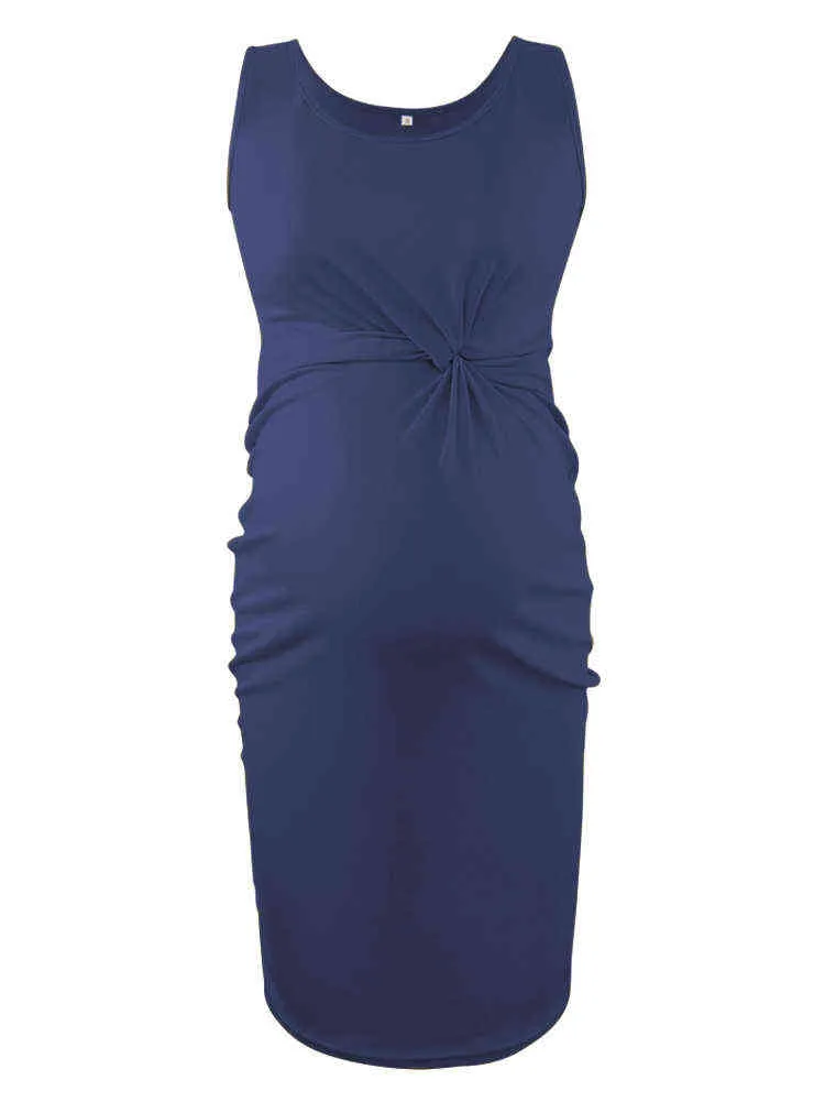 Talia Dzianina Ruched Side Bodycon Maternity Dresses Casual Ciąża Zbiornik Sukienka Bez Rękawów Lato Mama Eleganckie ubrania w ciąży G220309