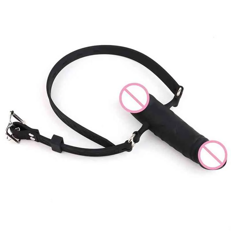 NXY SM Bondage Mouth Gag Dildo Oral Fixation Strap On Sex Toys Penis Plug Silicone DoubleEnded Dildos Leather Harness For Couple 6311312