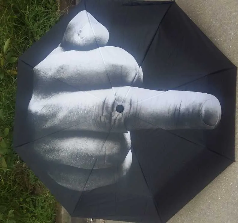 Creative Cool Middle Finger Umbrella Rain Femmes Parasol hommes Impact 3 Fold 210721