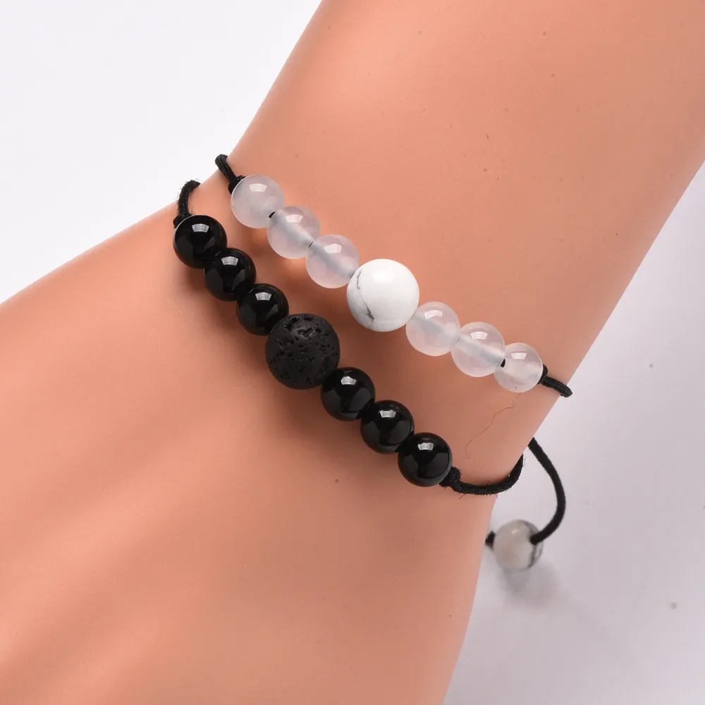 Bijoux de qualité 6 mm Bracelet d'agate noir et blanc