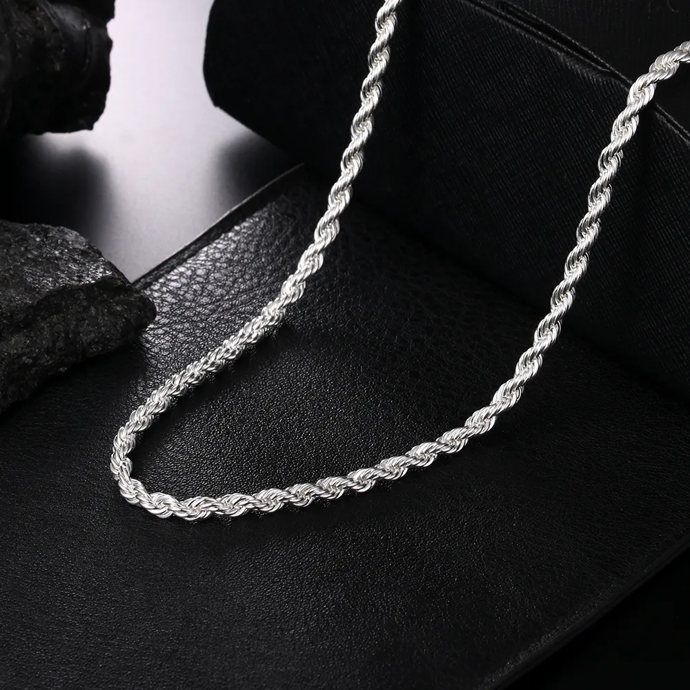 925 Sterling Silver ed Rope Chain Necklace 16 18 20 22 24 Inch 4mm For Women Man Fashion Wedding Charm Jewelry261O