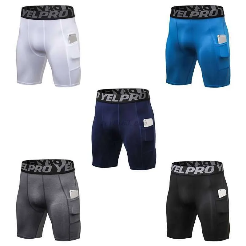 Mens Plus Size Compression Shorts 2 Side Pockets Quick Dry Sport Leggings Ultra Wide Letters Waistband Baselayer Runnin 210716