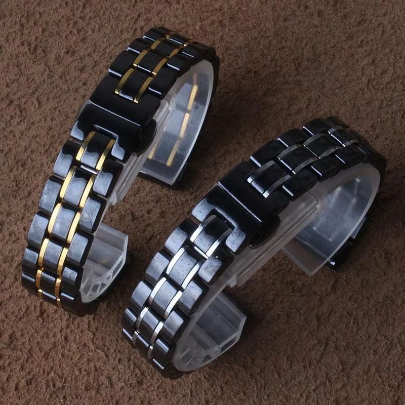Cinturini orologi 14mm 15mm 16mm 17mm 18mm 19mm 20mm Cinturini orologi Cinturini in ceramica nera con accessori color oro polso da donna da uomowa2863