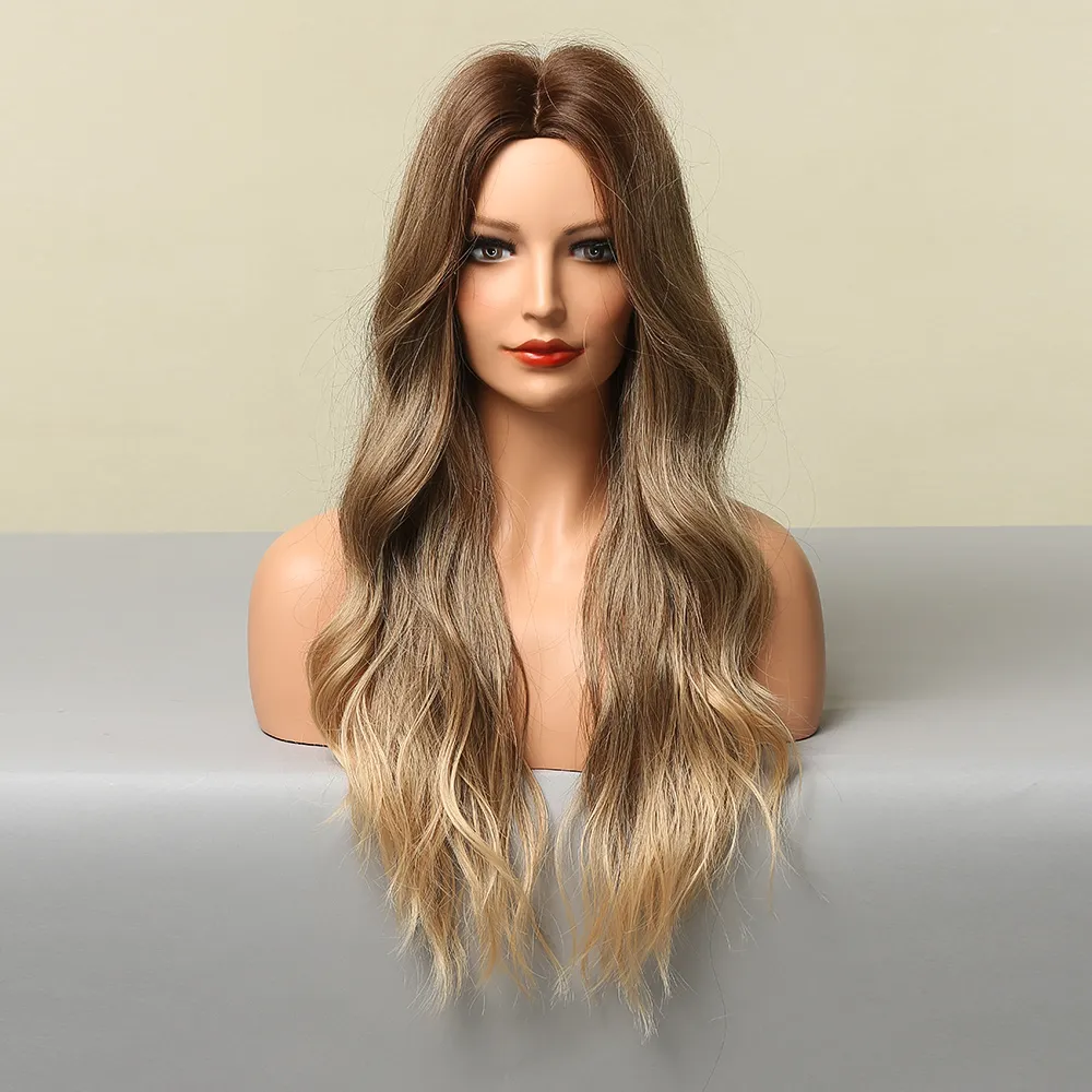 Longues perruques synthétiques brun blonde ombre perruques pour femmes cheveux naturels Cosplay perruque résistant thermique ondulée