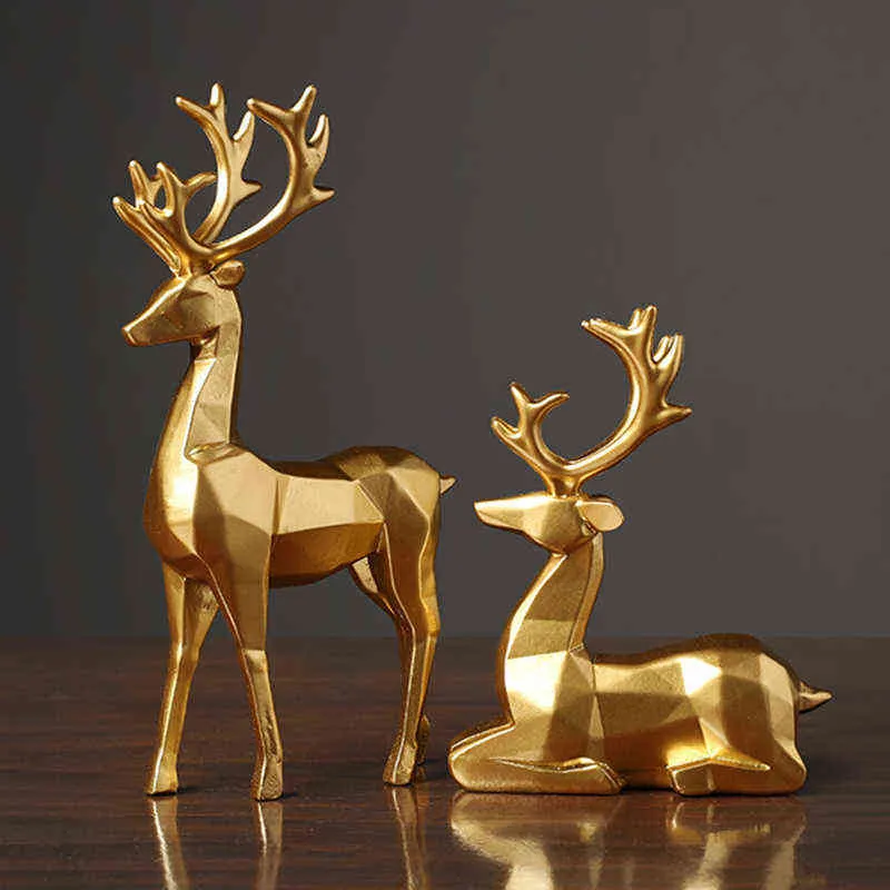 الشمال عيد الميلاد الرنة تمثال 2 قطع الراتنج هندسي الجلوس الدائمة الأيائل الغزلان تمثال للديكور مكتب المنزل هو 211108