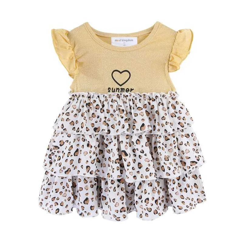 Mudkingdom Yaz Bebek Kız Elbise Katmanlı Kalp Çita Toddler Elbiseler Çocuklar Için Fırfır Kol Kız Giysileri Leopar Baskı Parti 210615