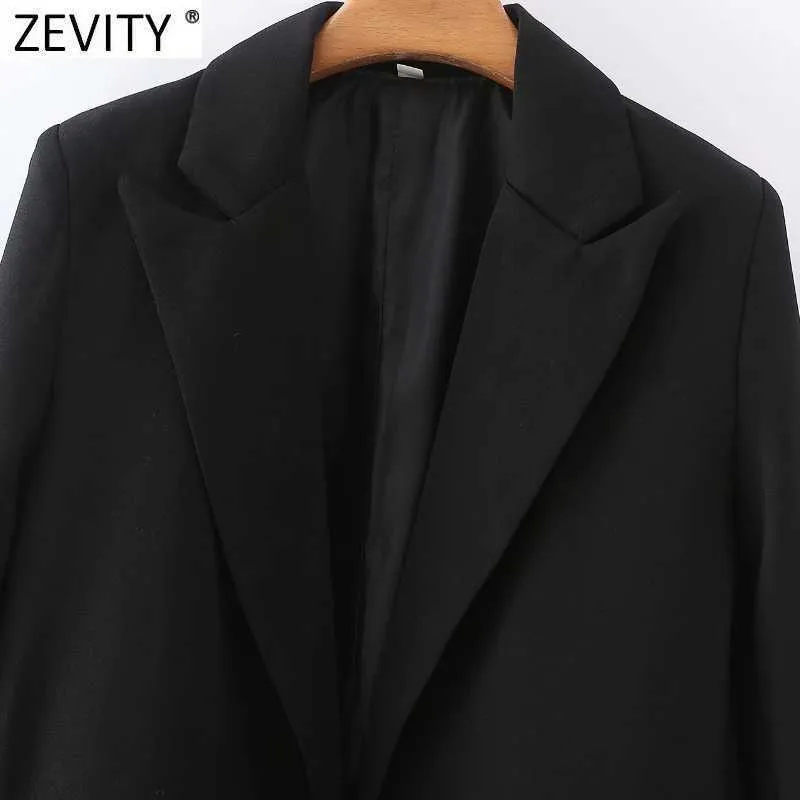 Zeefity Damesmode Kleed Kraag Montage Blazer Coat Office Roll Up Mouwen Zakken Vrouwelijke Chic Open Stiksels Tops SW712 210603