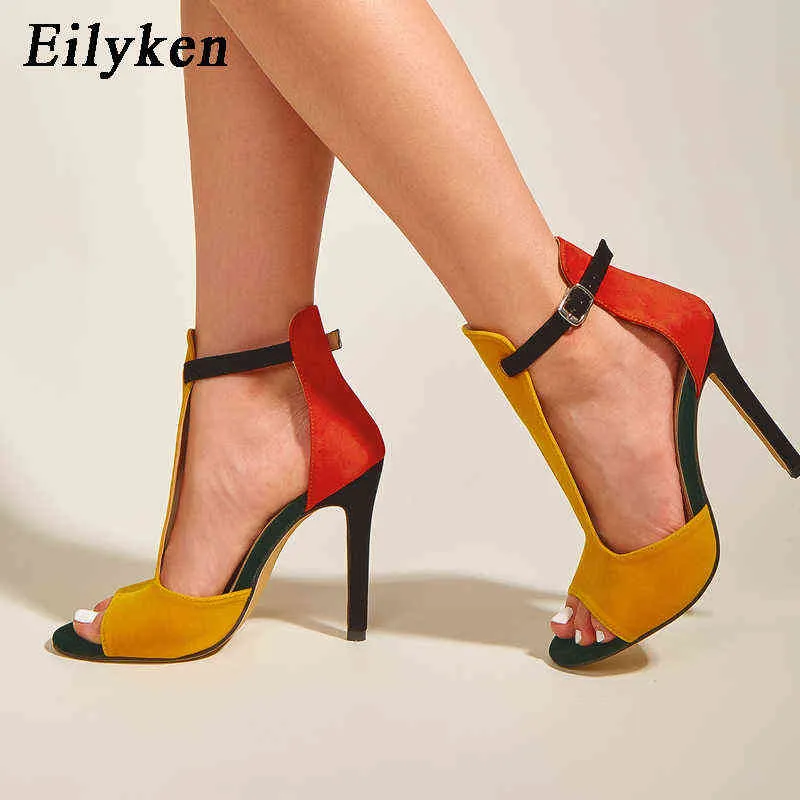 Sandálias Eilyken multi cor sandálias t-stilettos sapatos de salto alto sapatos mulher sexy peep toe capa salto partido casamento sapatos tamanho 42 220310