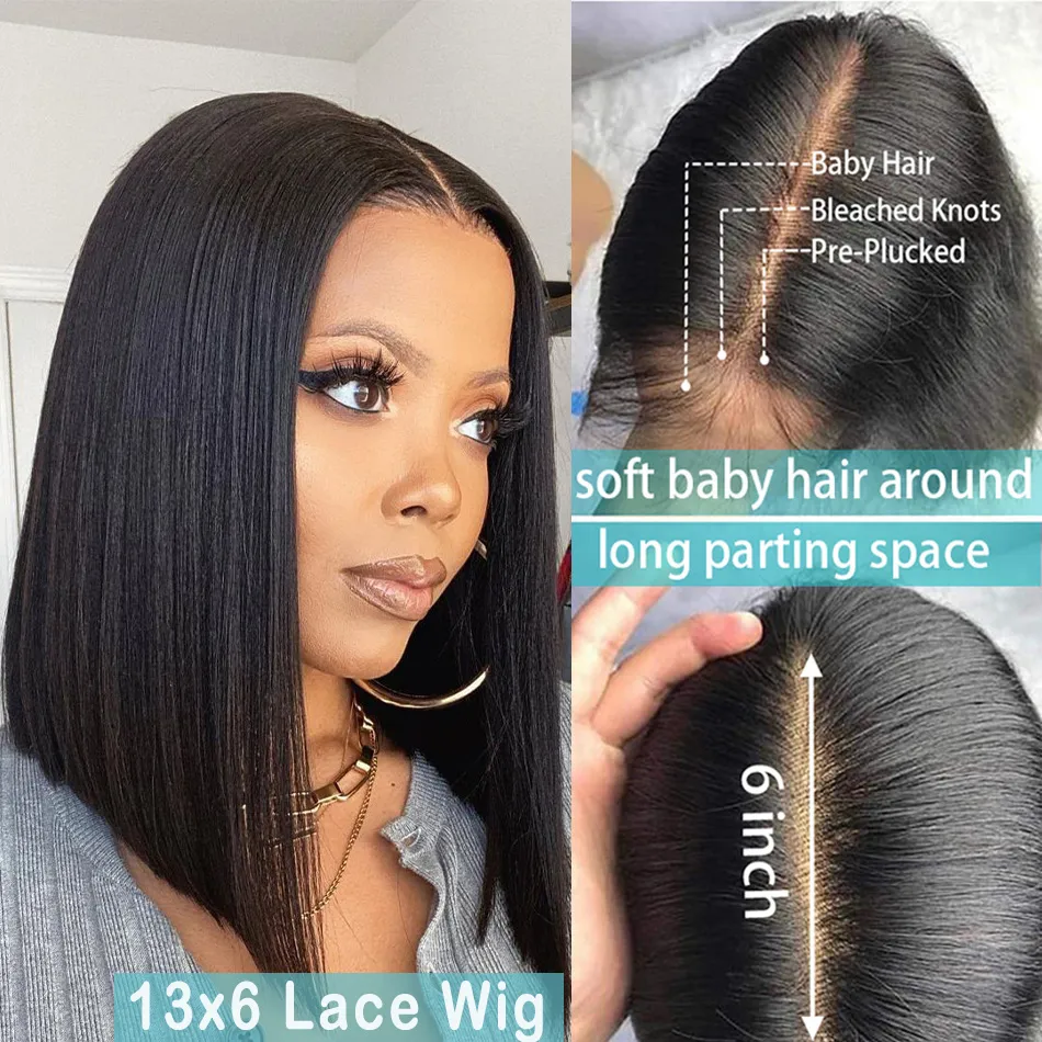 The New Short Brazilian Straight Bob Wig 4X4 Straight Closure Wig 13x6 13x4 Lace Frontal Wigs Pre-Pucked Lace Closure Wig for Women Glueless Human Hair Wigs