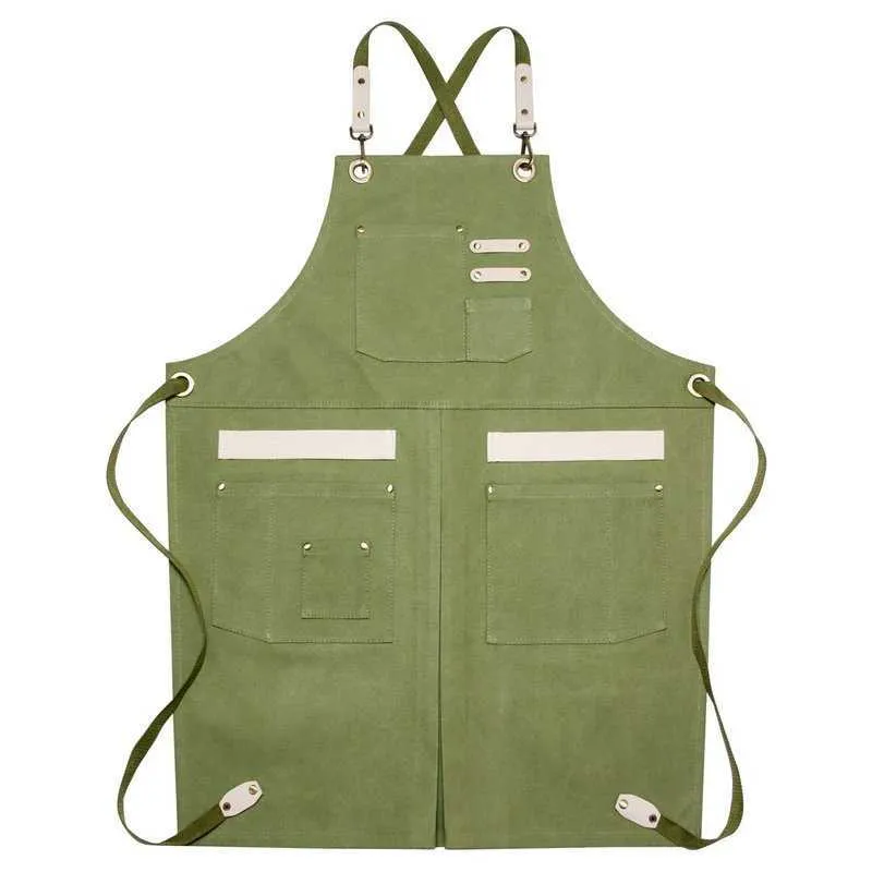 Canvas Cook Apron Cotton Straps Cafe Barista Bartender Restaurant Pastry Chef Uniform Florist Barber Hairdresser Work Wear E81 210629