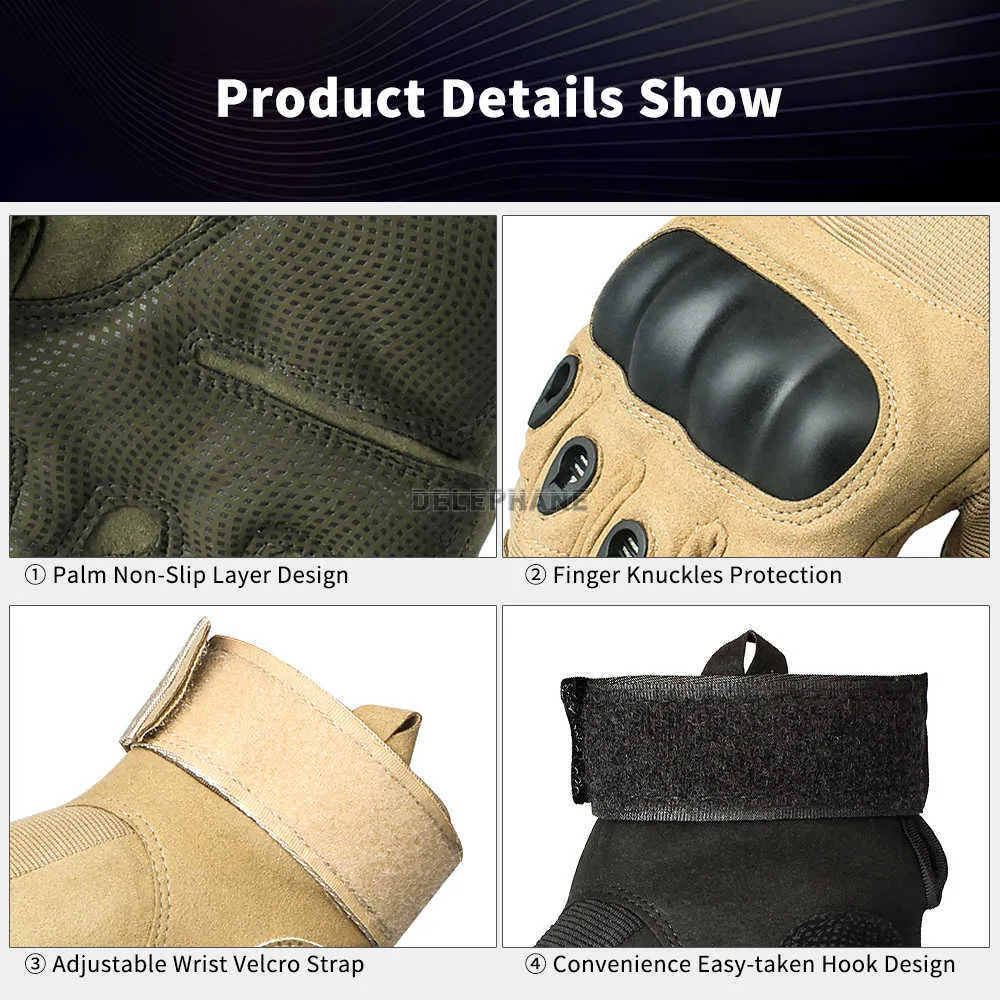 Gants tactiques de protection des jointures dures d'hiver pour hommes militaires, écran tactile à doigt complet, moto de conduite, combat, vélo, ski H1022