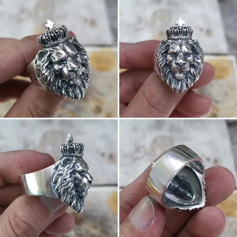Cluster anneaux Linsion 925 Sterling Silver Lion King Ring Mens Biker Punk Animal Ta190 US Taille 7-152330