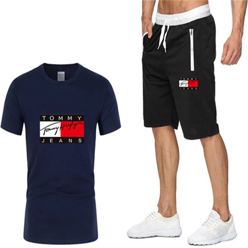 Męskie dresy mody drukowania bawełnianego krótkiego rękawowców Spodnie sportowe letnia odzież sportowa
