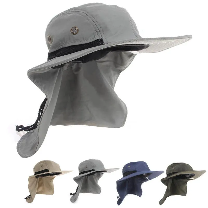Cappelli a tesa larga Funzione estiva Collo con patta Boonie Hat Pesca Escursionismo Safari Outdoor Sun Bucket Bush Cap Casual Style179E