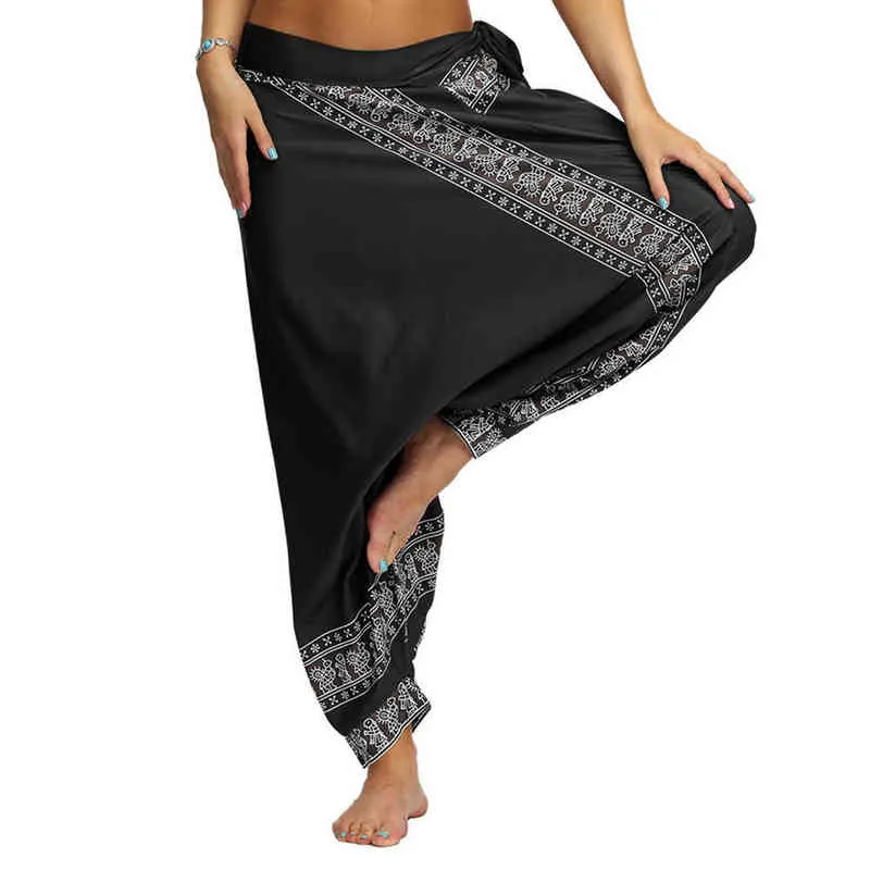 New Womens Harem Yoga Pants,Adjustable Waistband High Waist Casual Beach Pants Baggy Hippie Boho Aladdin Pants H1221