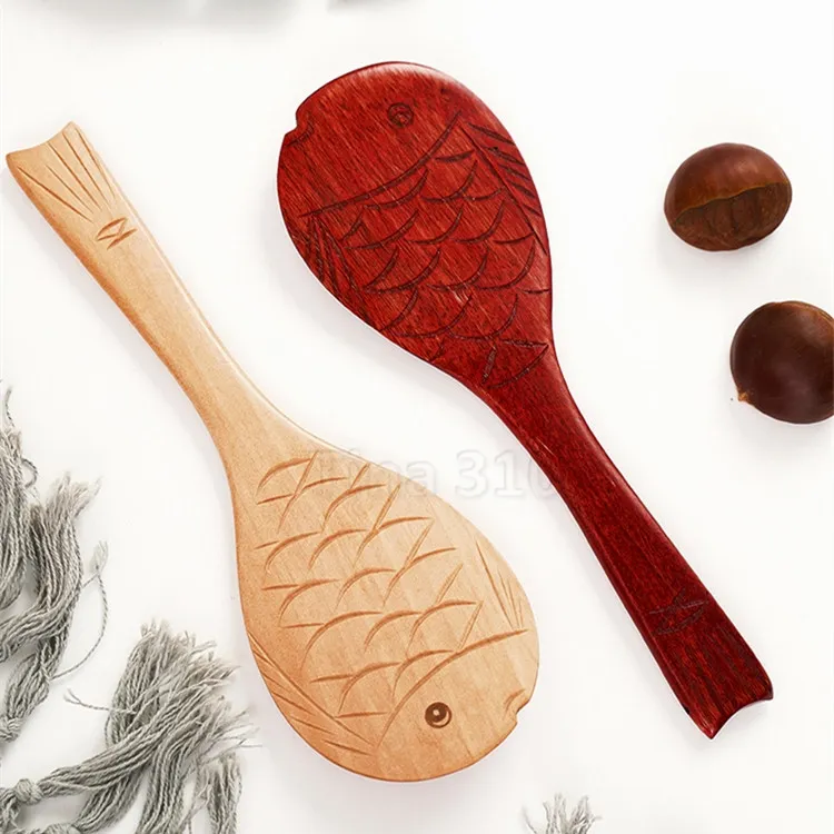 4 stile Forma di pesce Cucchiaio di legno Cucchiaio da caffè Zuppa di tè Zucchero Miele Dessert Cucchiaio Utensili da cucina la casa T2I51691