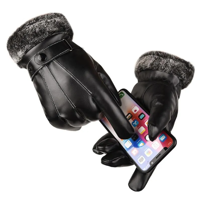 Cinq doigts gants hommes conduisant l'hiver chaud cachemire en cuir en cuir complet