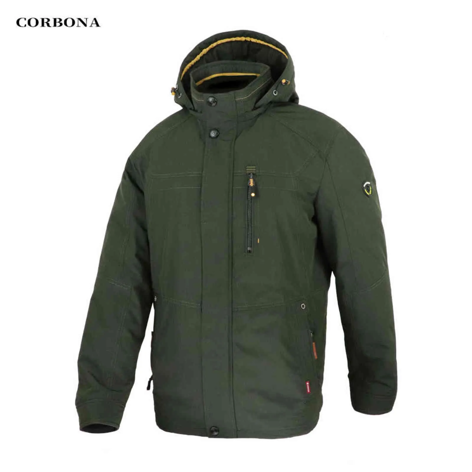 CORBONA Style Herbst Herrenjacke Winddicht Outdoor Abnehmbarer Hut 100% Baumwolle Futter Hoher Kragen Business Casual Mantel 211126