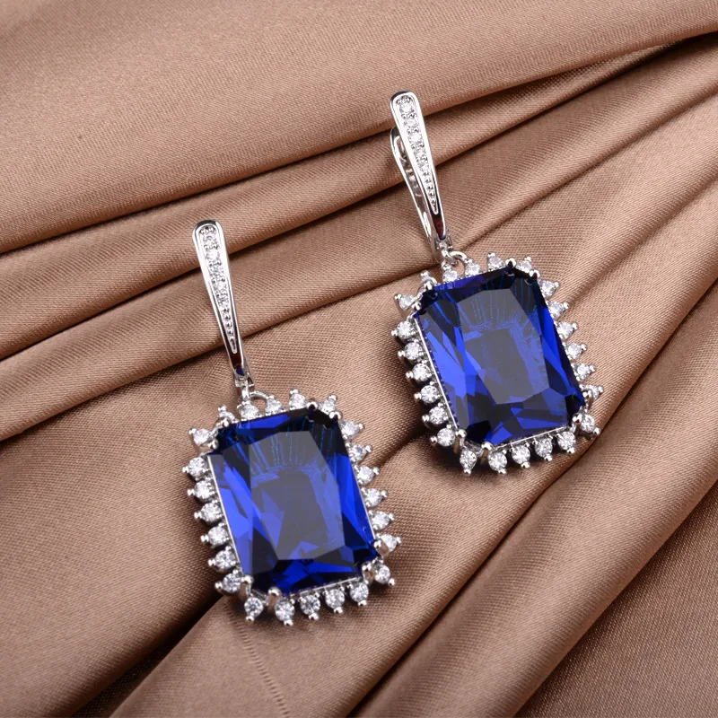 Bohe Lab Sapphire Dangle Earring 925 여성을위한 스털링 실버 파티 웨딩 드롭 귀걸이 신부 약속 보석 Gift288J