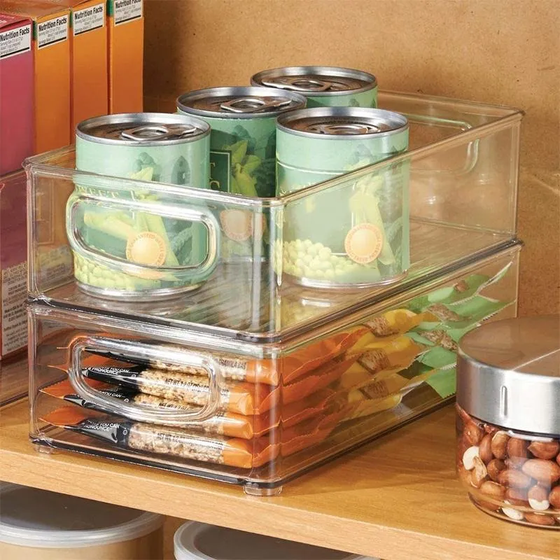 AFBC 4 контейнера-органайзера для кладовой холодильника, штабелируемые контейнеры для хранения на кухне и в шкафу с ручками171O