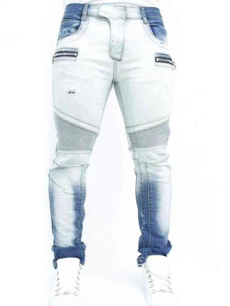 Mannen jeans rechte rits biker Jean broek hoge getailleerde lente herfst streetwear mannelijke desiger gewassen Jean broek broek 211120