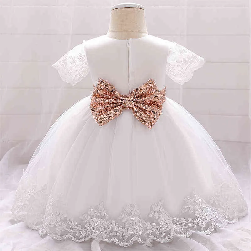 2021 Lato Biały Niemowlę 2 1 rok Urodziny Sukienka Dla Baby Girl Ubrania Cekiny Sukienka Princess Dresses Party Ceremonia Kostiumy G1129