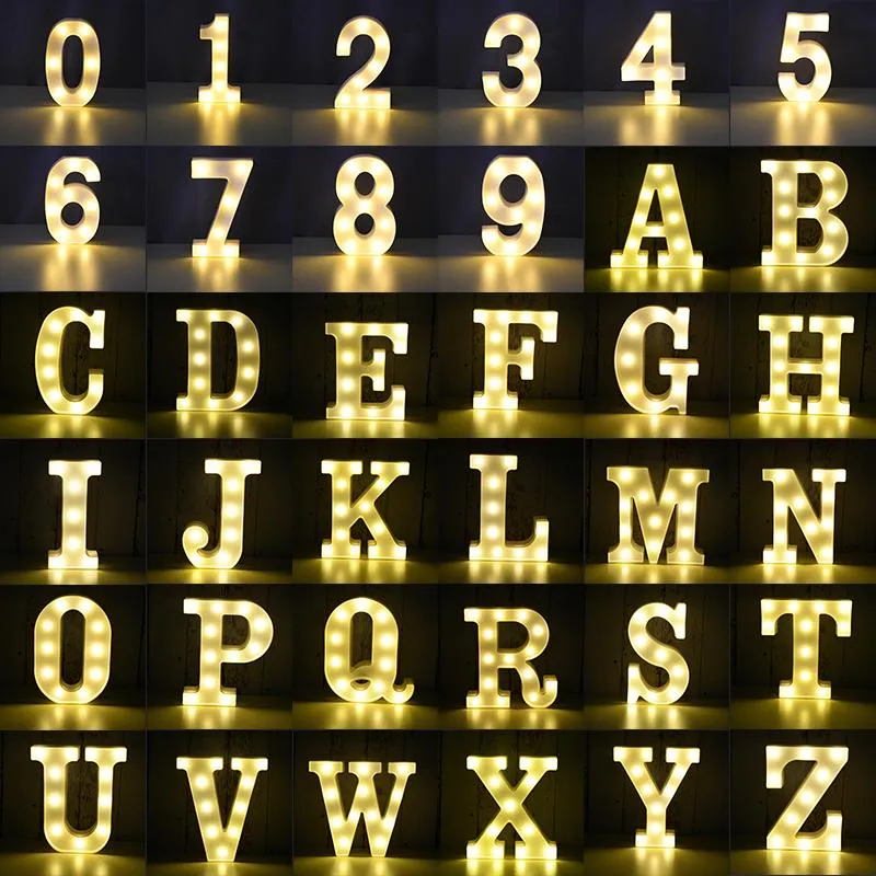 Parti Dekorasyonu 26 İngilizce Mektuplar LED Gece Işık Dijital Karakolağı İşareti 3D Duvar Kapalı Dekor Düğün Doğum Günü Sevgililer Supp295p