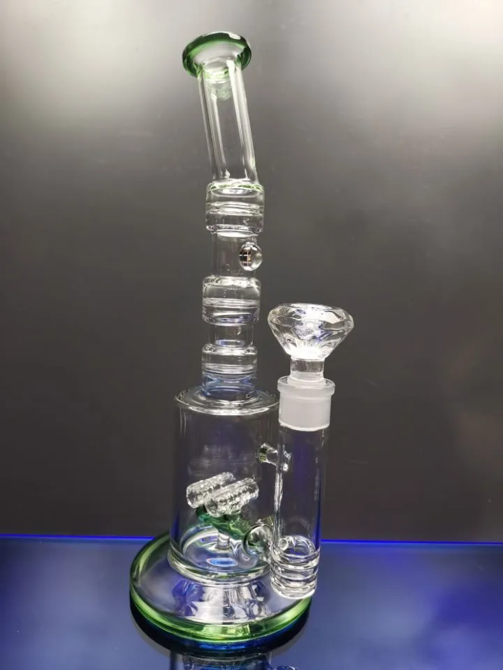 Zielony Bong Rig Hookahs Siatked Inline Perc Recycle Oil Rury Bongs z 18,8 mm stawowe szkło do palenia Zeusart Shop