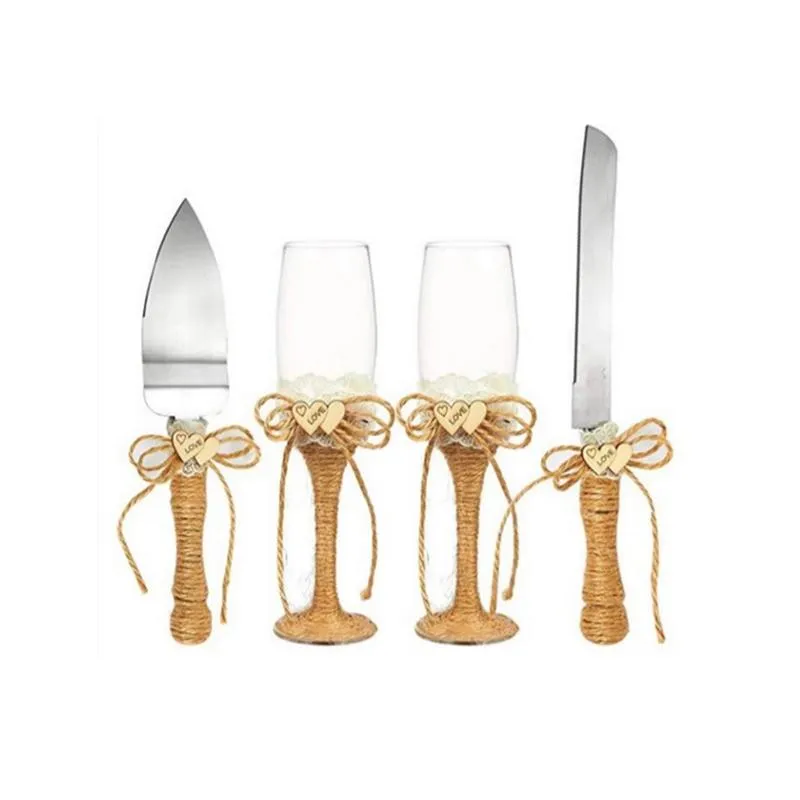 Wine Glasses Suit Wedding Toasting Cake Knife Shovel Sets Champagne Glass Drinking Cup Whiskey Szklanka Gift Box258U