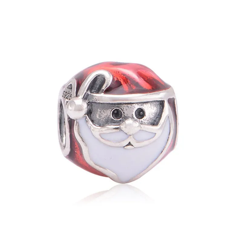 5 Designs Christmas Santa Red Enamel Snowman Bear Jewelry Making DIY Beads for Silver 925 Original Charms Bracelets