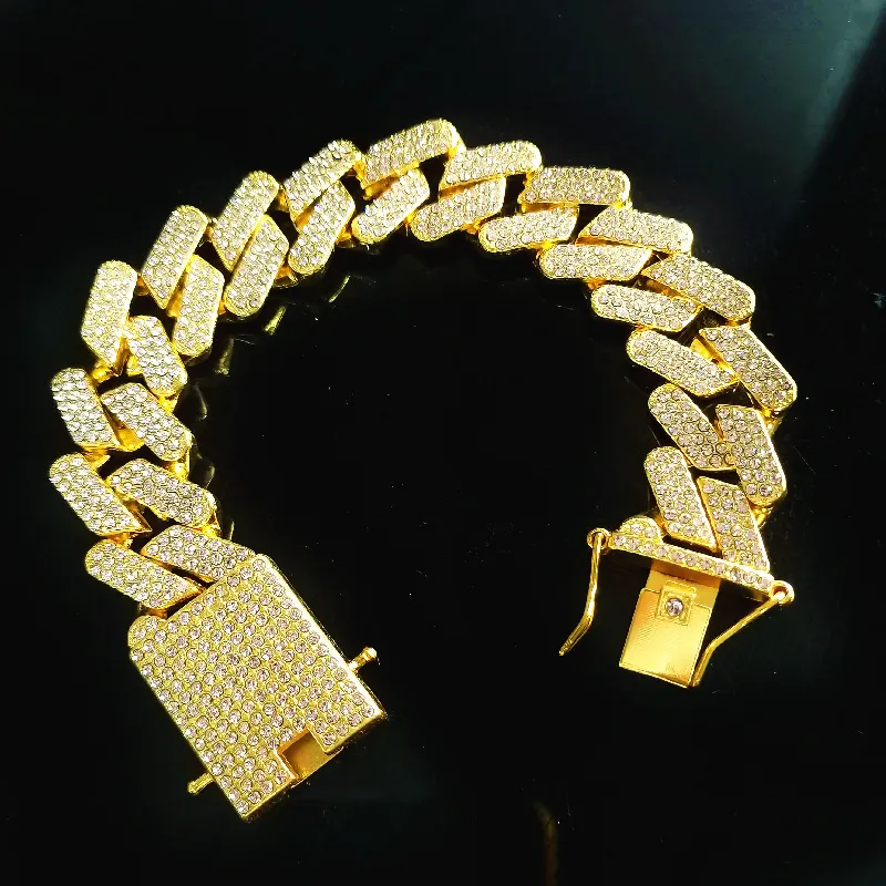 Miami Cuban Link Chain Gold and Silver Necklace 125mm Three Row Diamond Full Of Zircon Men039s Hip Hop2928476