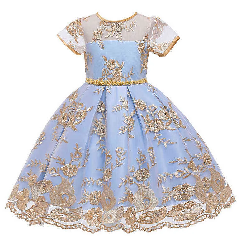 Lato Baby Girl Open Powrót Spersonalizowany Bow Dress Bubble Rękaw Haft Koronki Księżniczka Dress 1-5-letnia dziewczynka Party Dres G1129